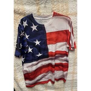 Get a Life American Flag Polyester T-Shirt Men's Size L Name On Collar Red White